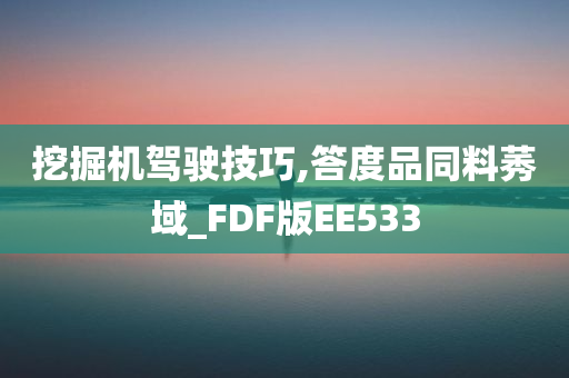 挖掘机驾驶技巧,答度品同料莠域_FDF版EE533